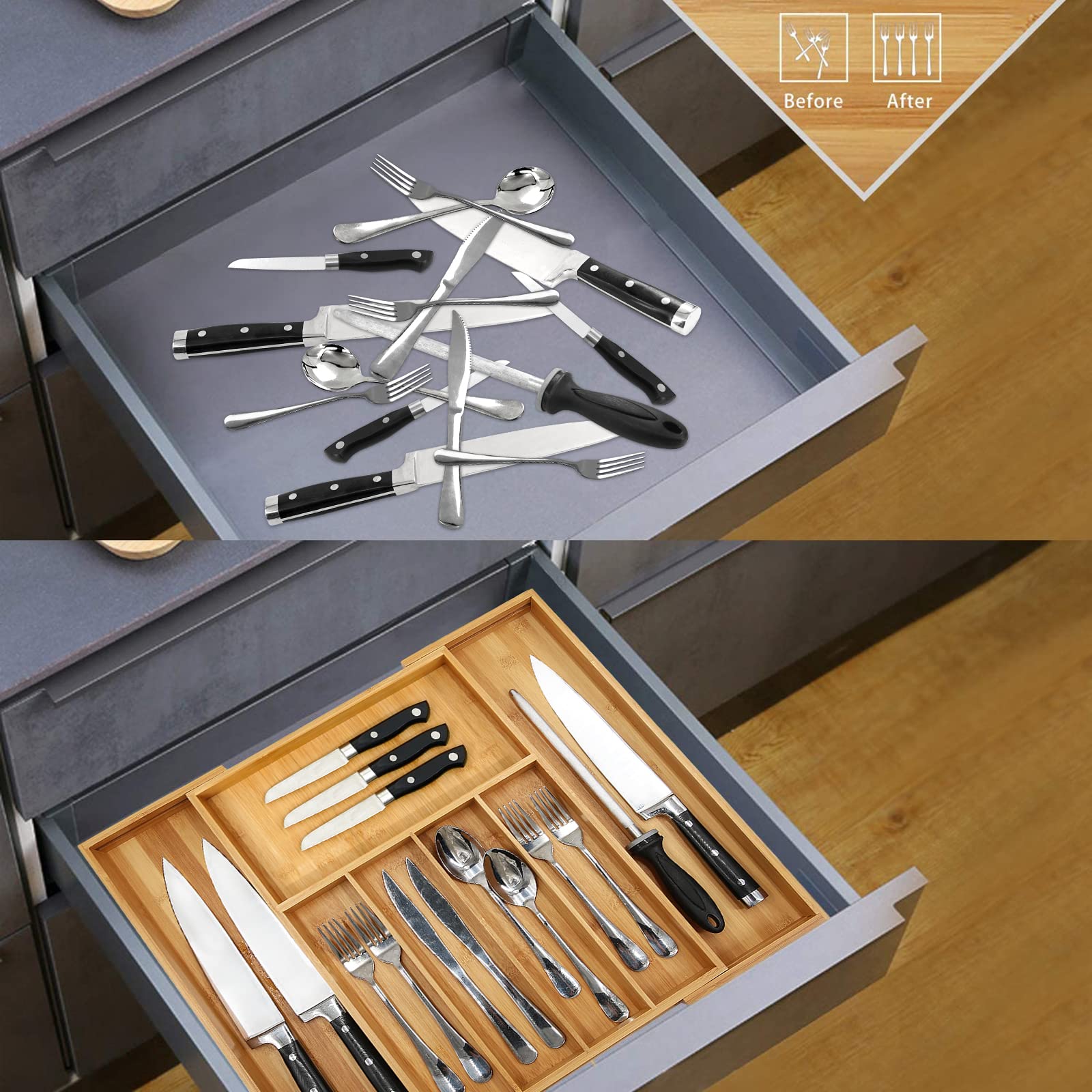 VaeFae Natural Moso Bamboo Finish blends with kitchen decor.