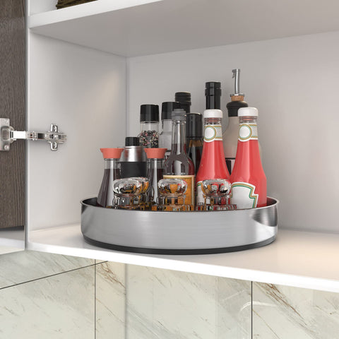 VAEHOLD fridge turntable keeps fruits and beverages organized and reachable.