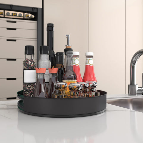 VAEHOLD Lazy Susan used in fridge for fruits and beverages within reach.