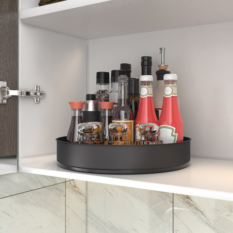 VAEHOLD Lazy Susan organized in a kitchen cabinet for space efficiency.