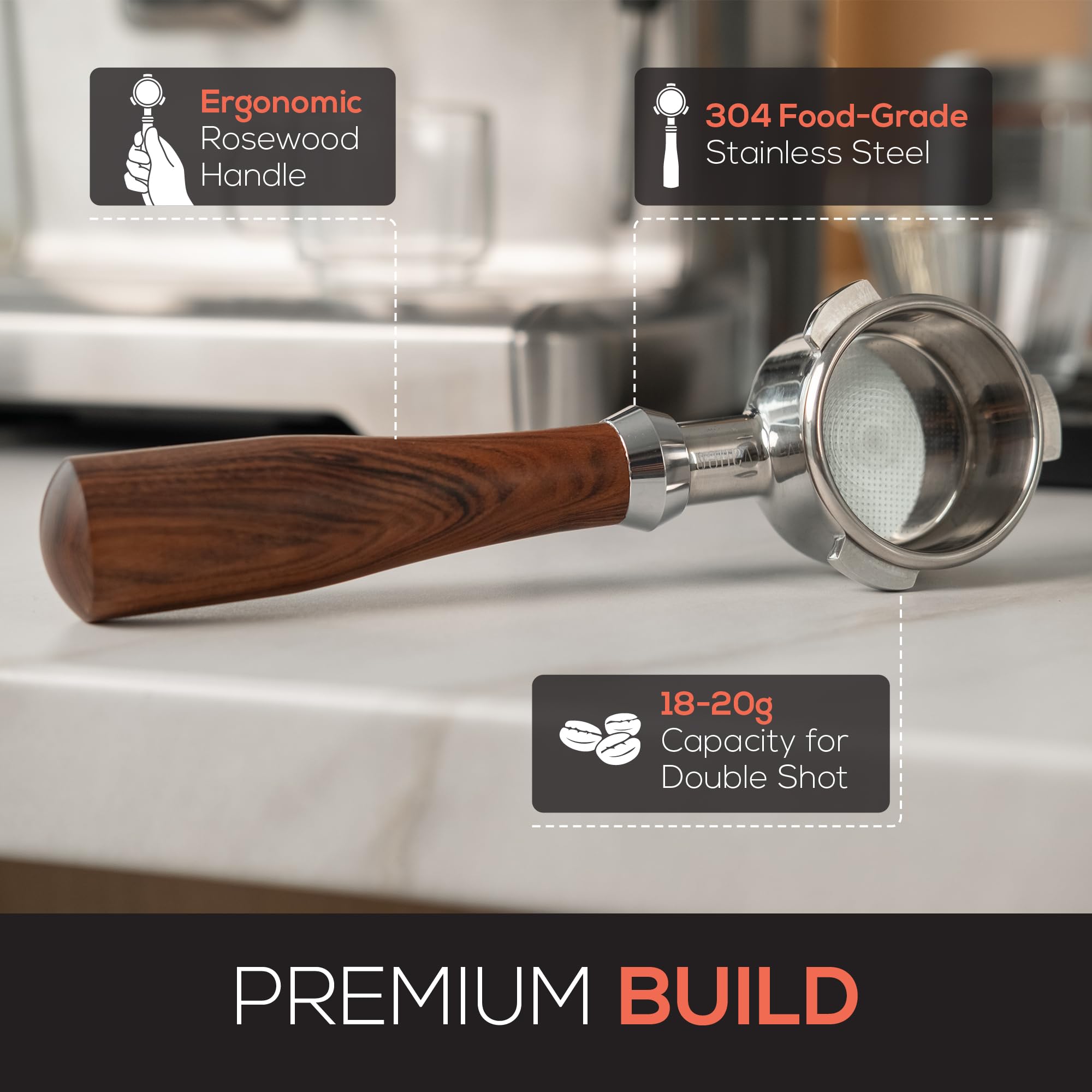 Breville-compatible bottomless fit ensures accurate alignment across Breville models.