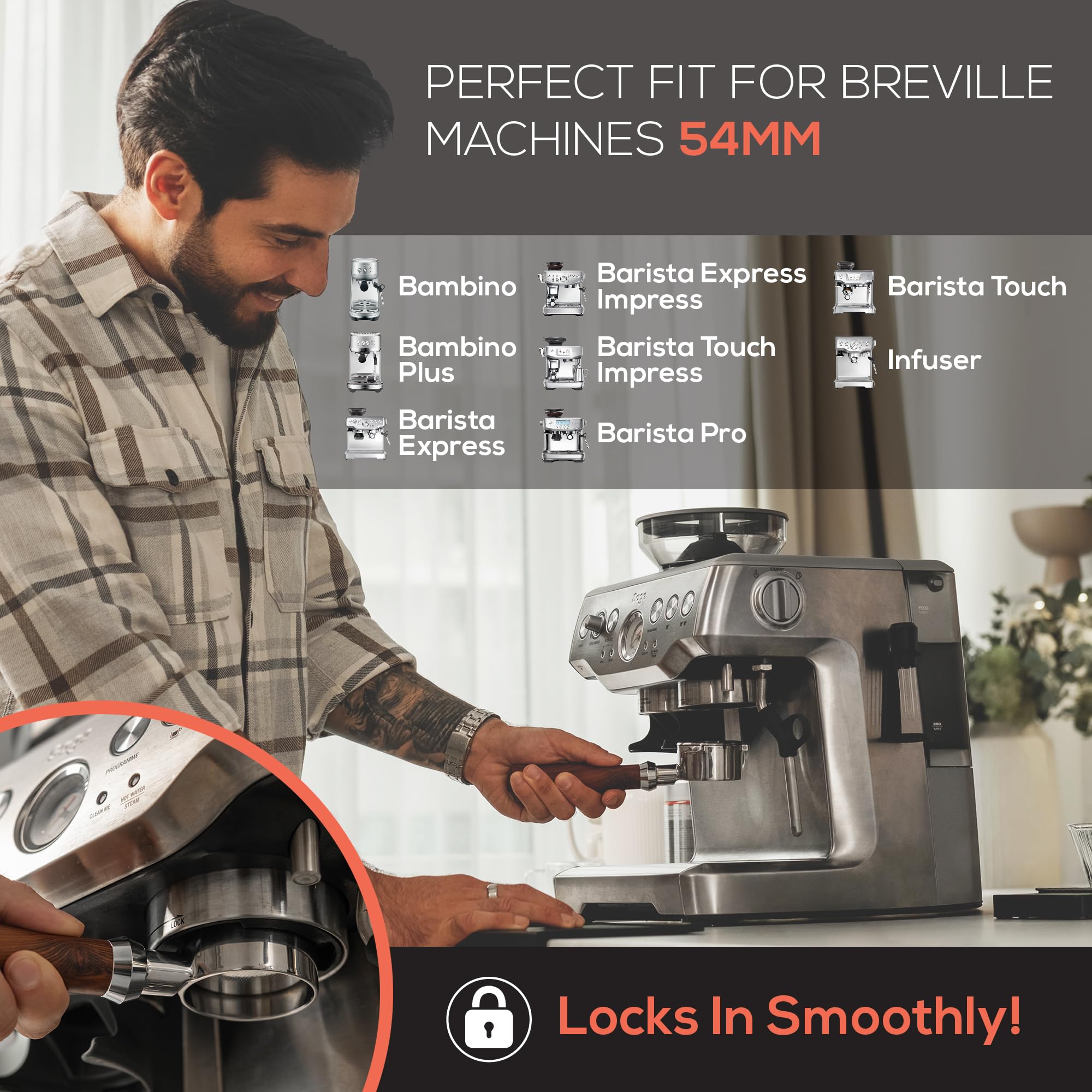 Vaneo bottomless portafilter promotes shot-control for dialing in flavors.