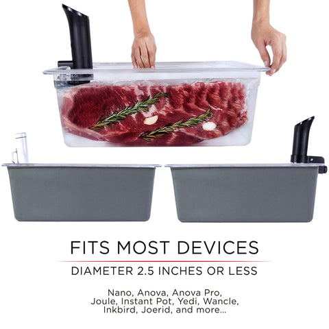 Custom lid design reduces evaporation for long sous vide sessions.