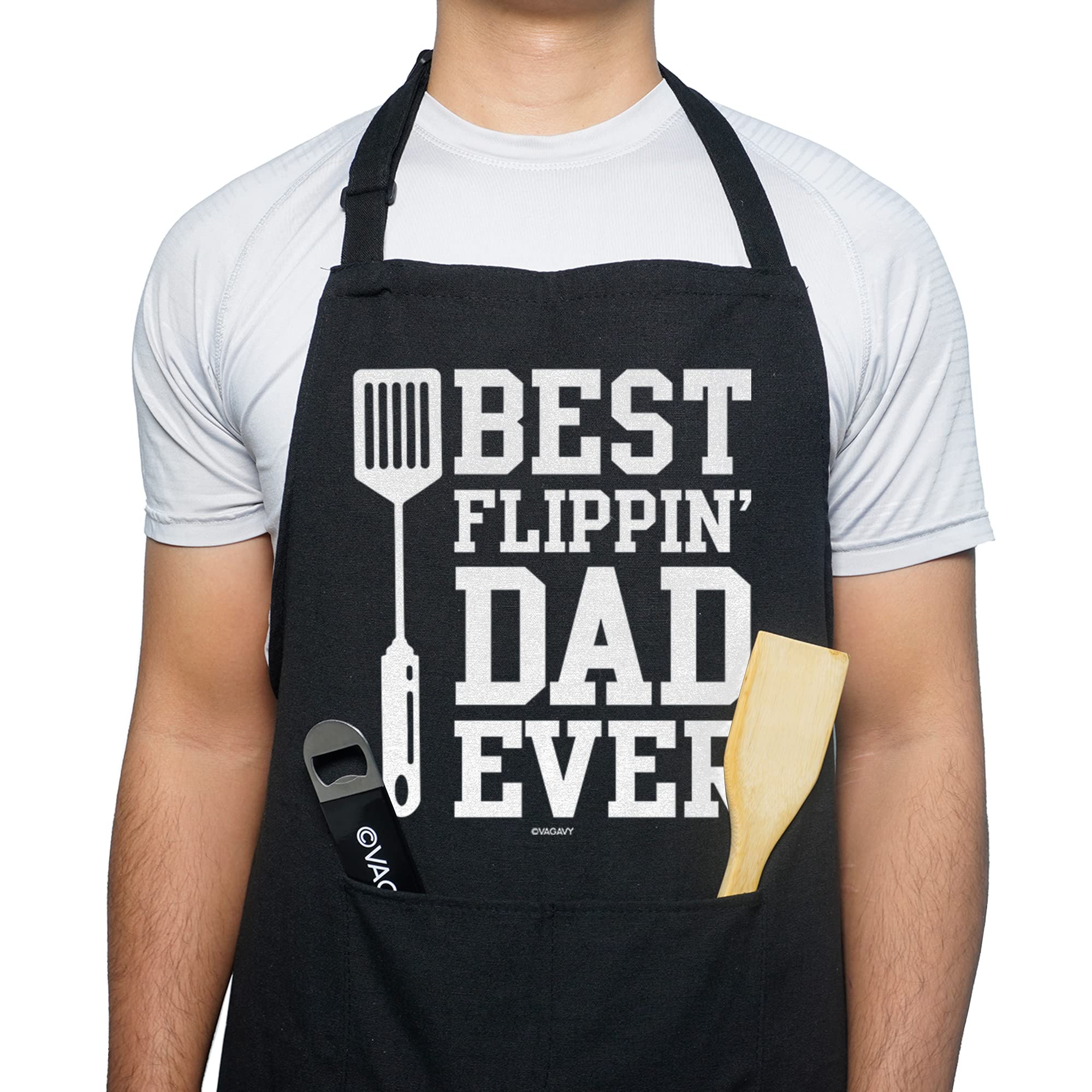 VAGAVY 100% cotton black apron front view for durable cooking wear.