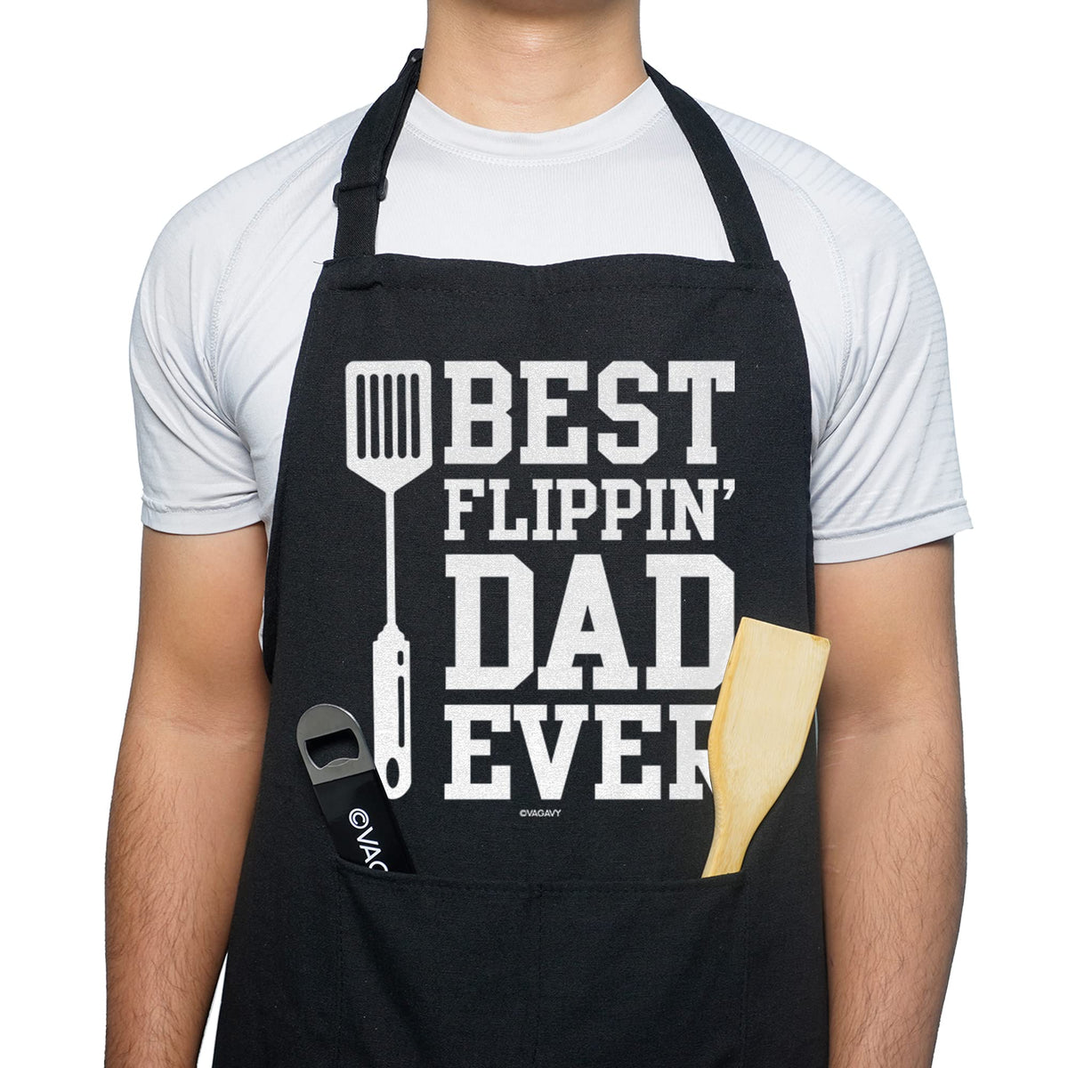 VAGAVY 100% cotton black apron front view for durable cooking wear.