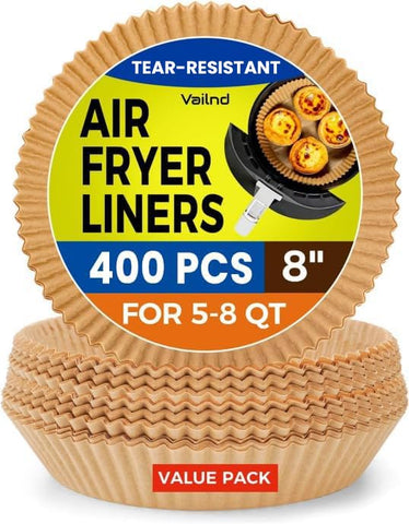 Vailnd 400pcs air fryer liners box keeps supplies organized for quick, mess-free cooking.