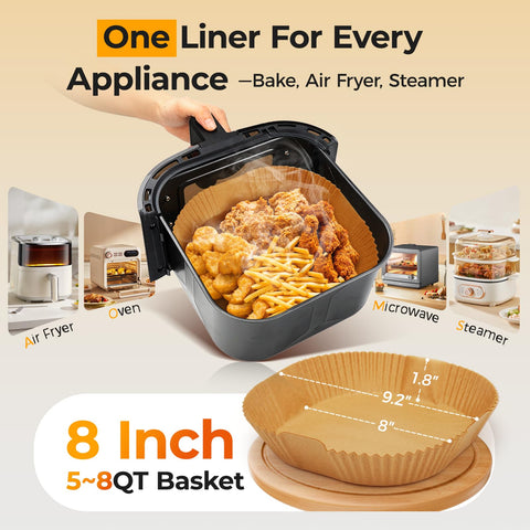 Vailnd liners fit five to eight quart air fryers for versatile use.