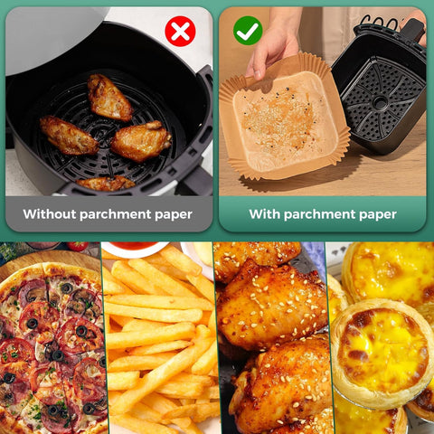 Vailnd 8-inch square air fryer liners fit most baskets.