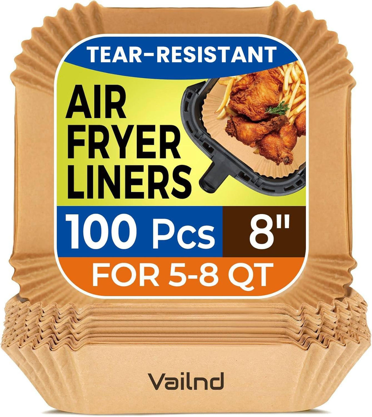 Vailnd air fryer liner 8-inch on tray for easy cleanup and mess reduction