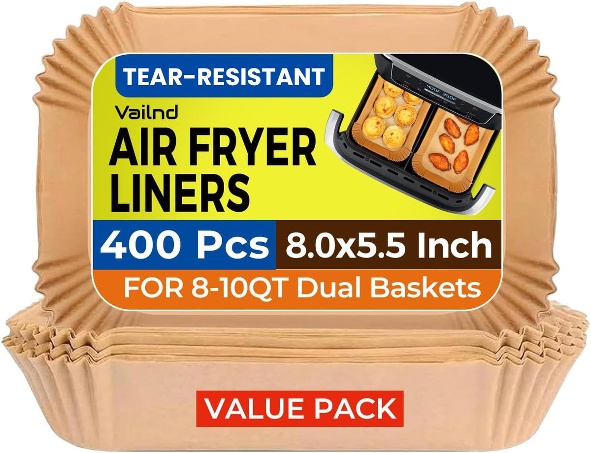 Vailnd dual-basket liners set ready for two-basket air fryers in the kitchen