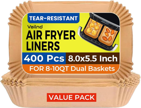 Vailnd dual-basket liners set ready for two-basket air fryers in the kitchen