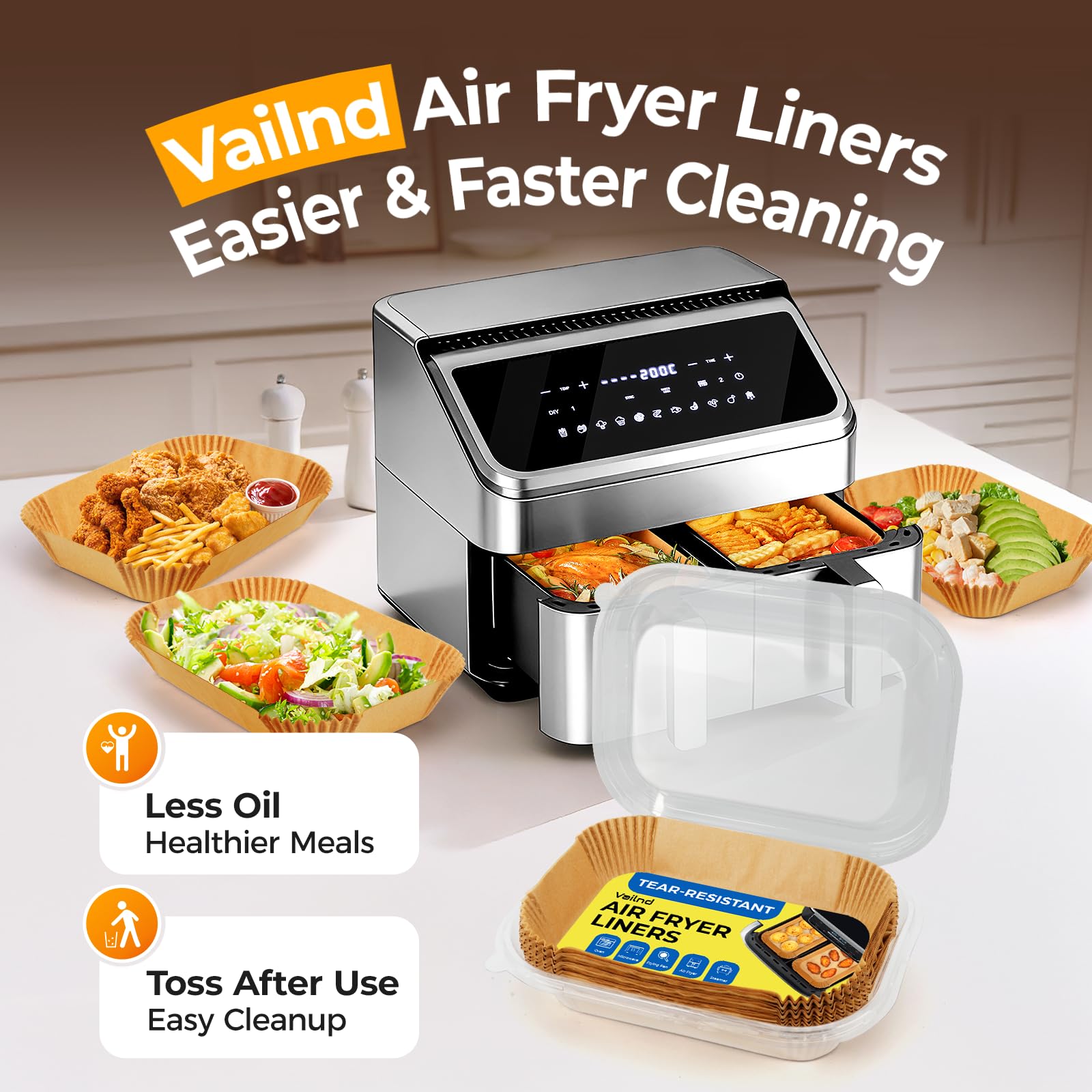 Vailnd oil-proof liners keep fryer bottoms clean during cooking