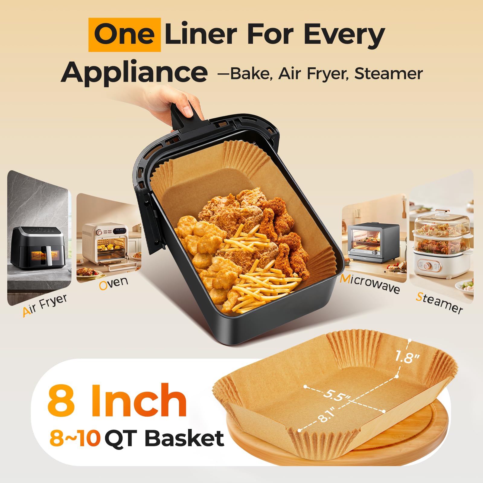 Vailnd rectangular 8x5.5 inch liners fit two-basket baskets neatly