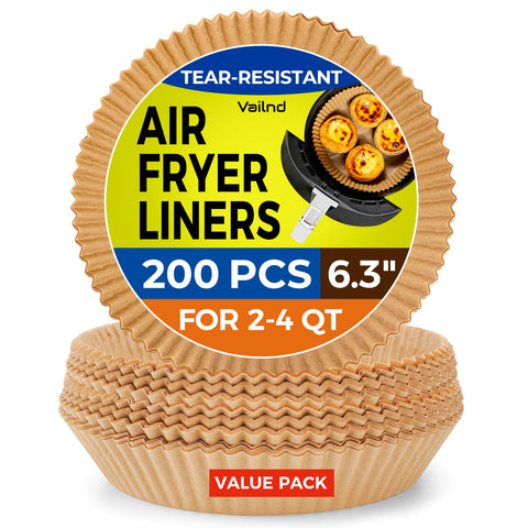 Vailnd 200-pack round air fryer liners for easy cleanup.