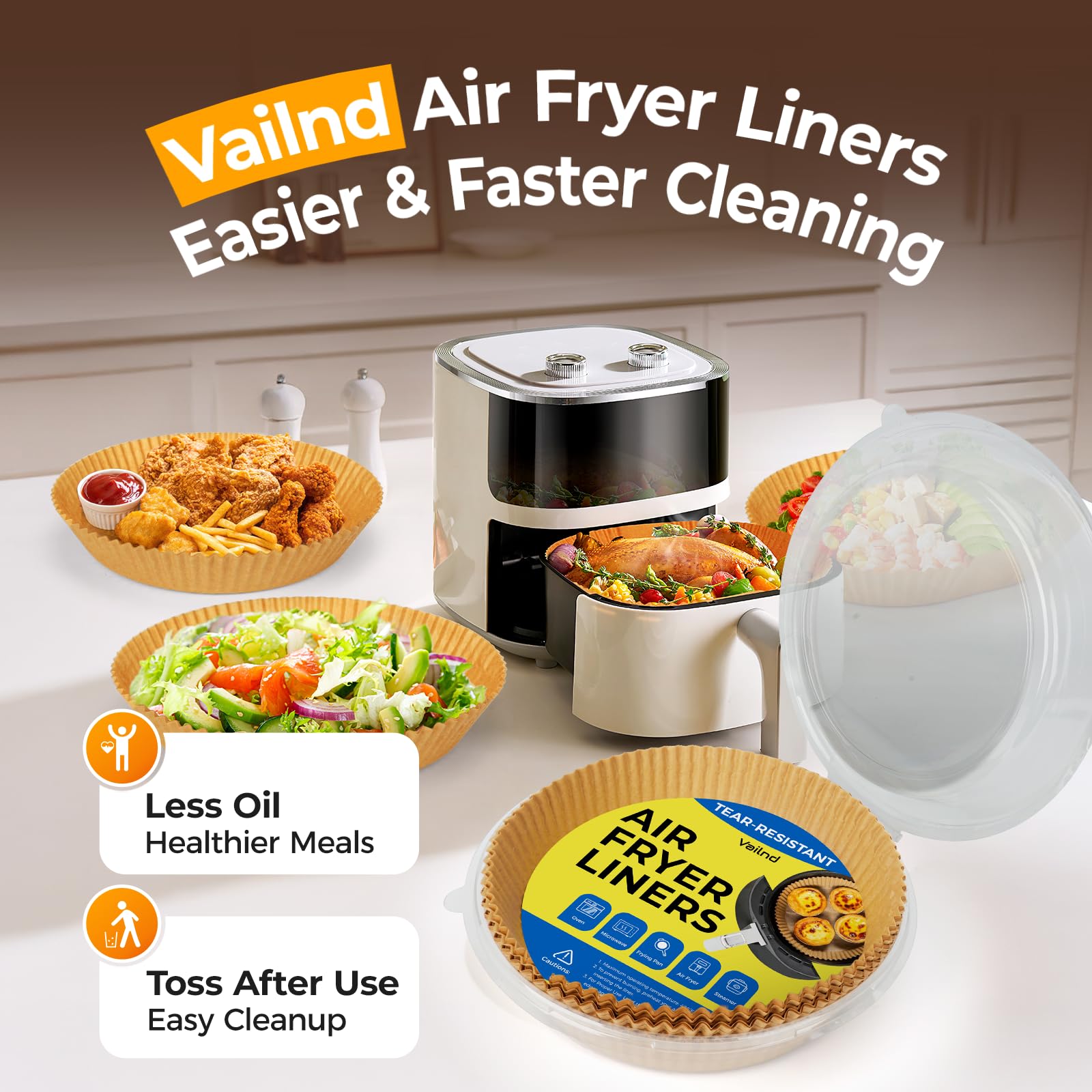 Vailnd unbleached wood pulp coating provides safe, non-toxic baking liners.