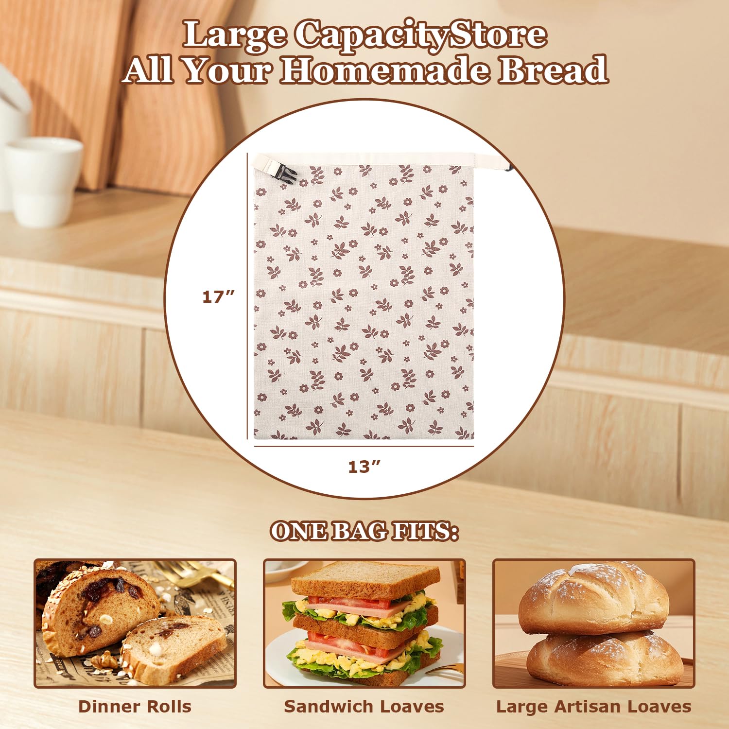 VAKEEN bread bag wide opening makes loading bakery items effortless.