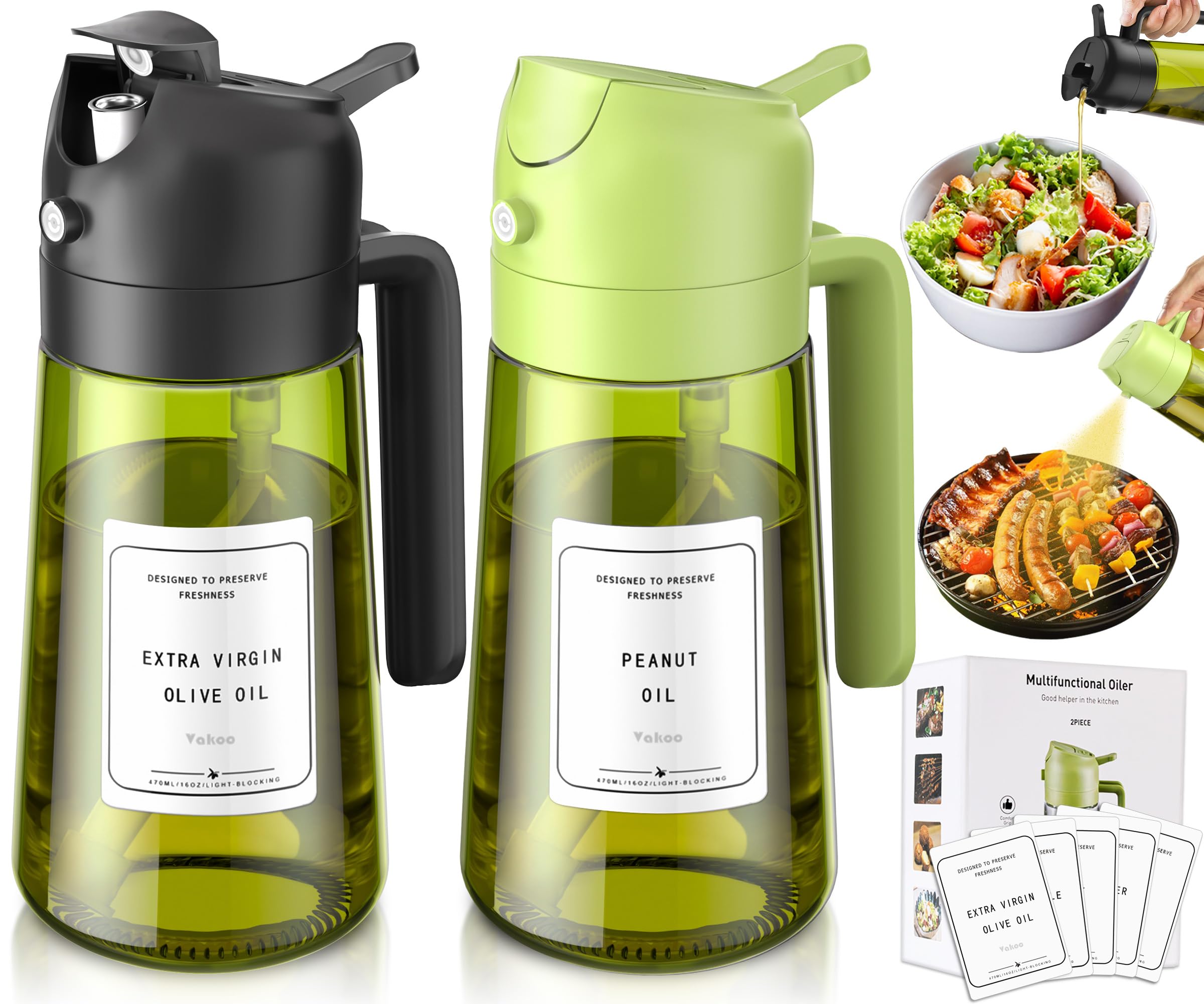 Vakoo 2-in-1 oil sprayer front view for precise spray and pour versatility.