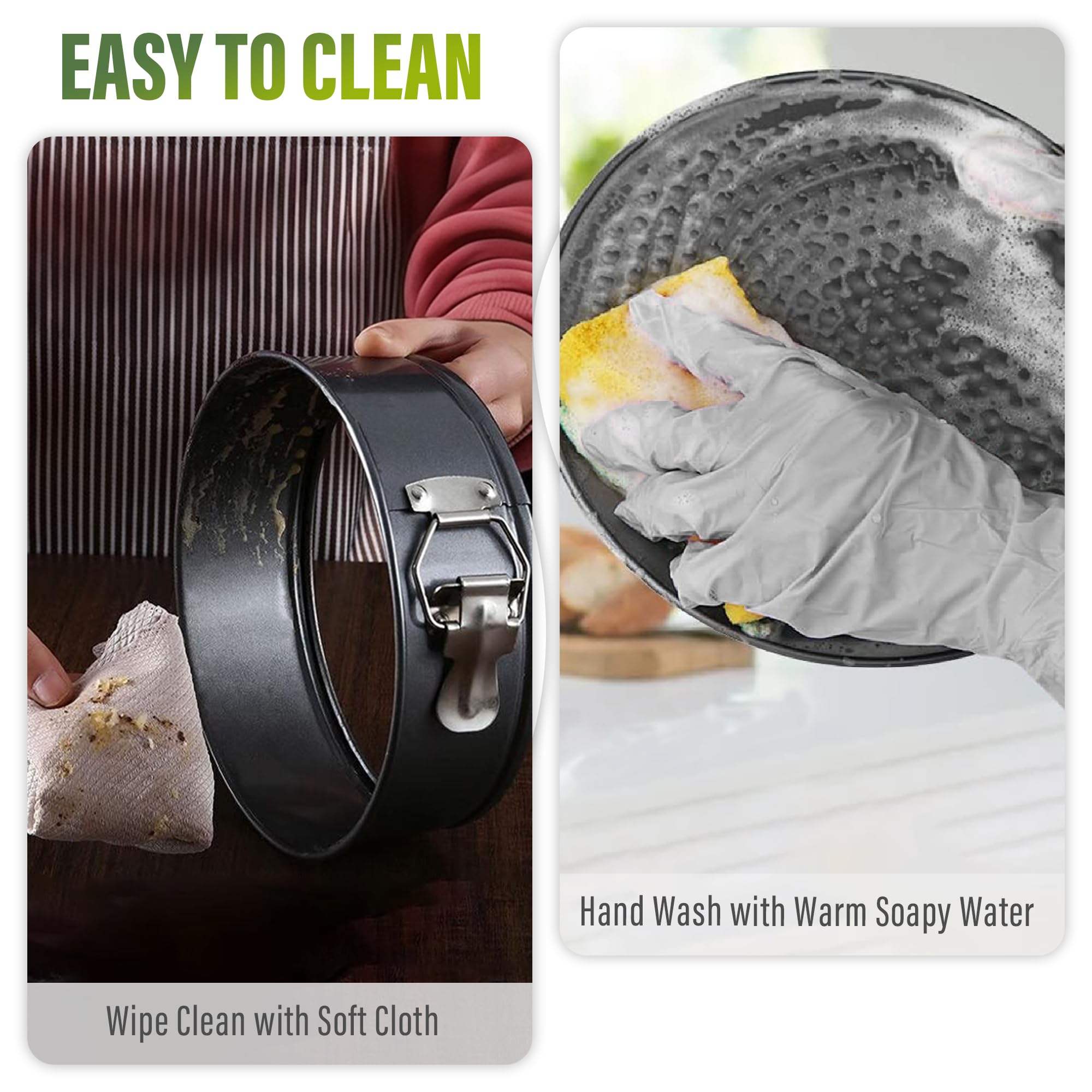 Easy-clean design: pan rinses quickly without parchment paper.