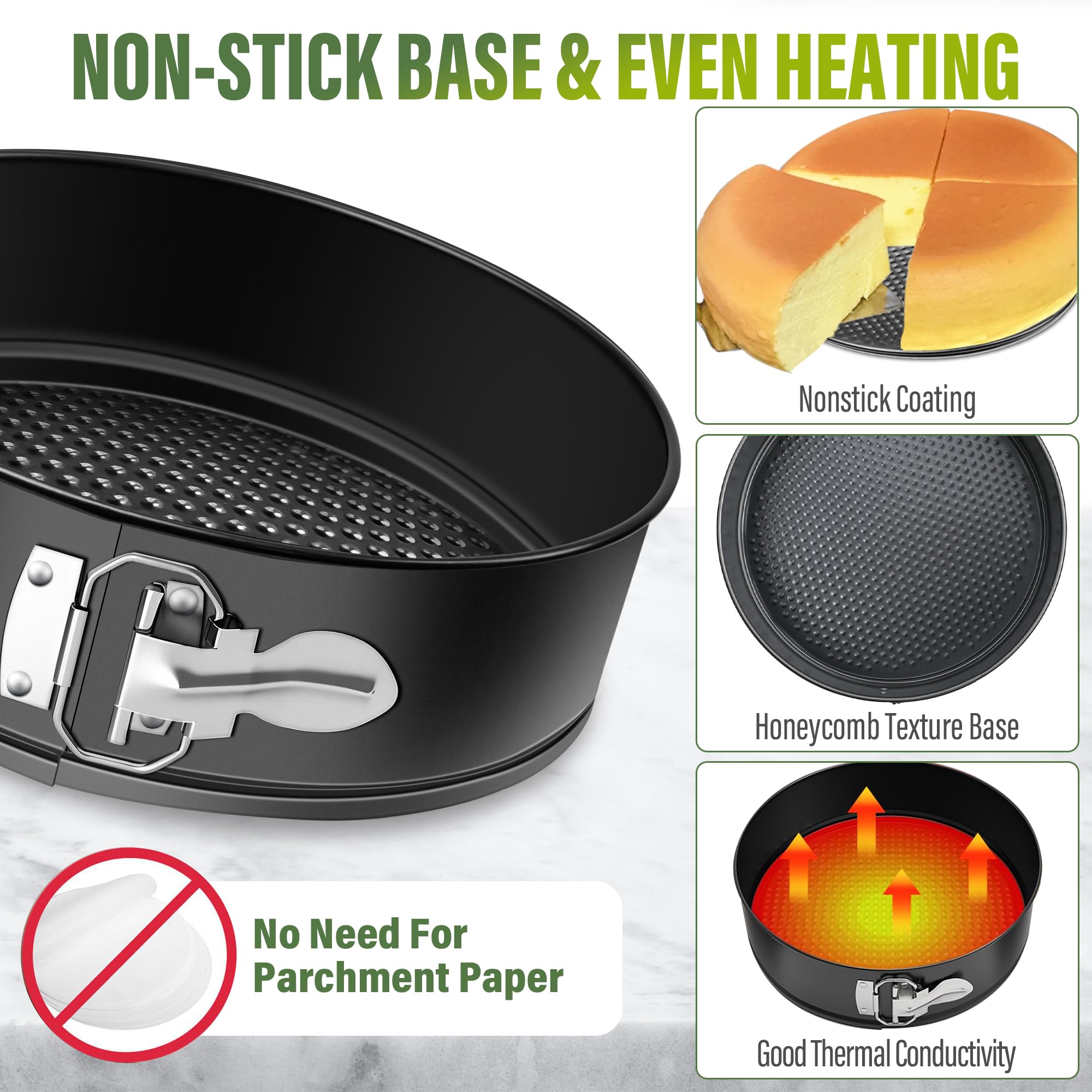 Honeycomb-base Vakoo pan promotes even heat and golden crusts.