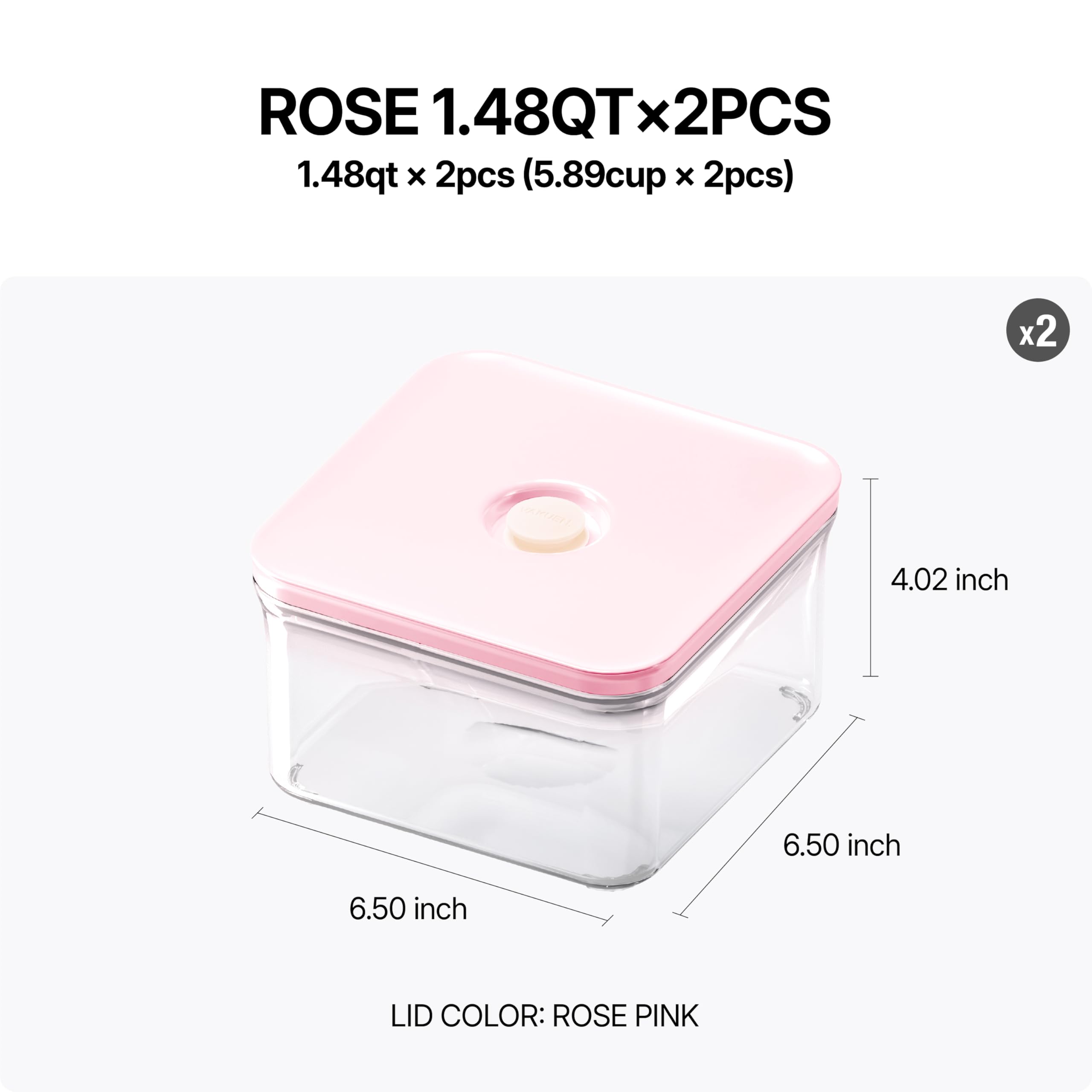 VAKUEN rose pink lid on square storage container seen up close