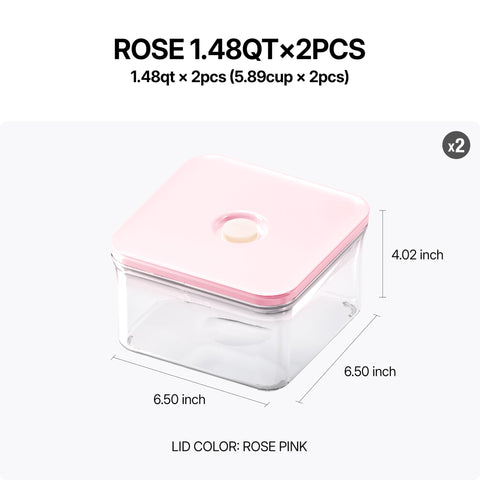 VAKUEN rose pink lid on square storage container seen up close