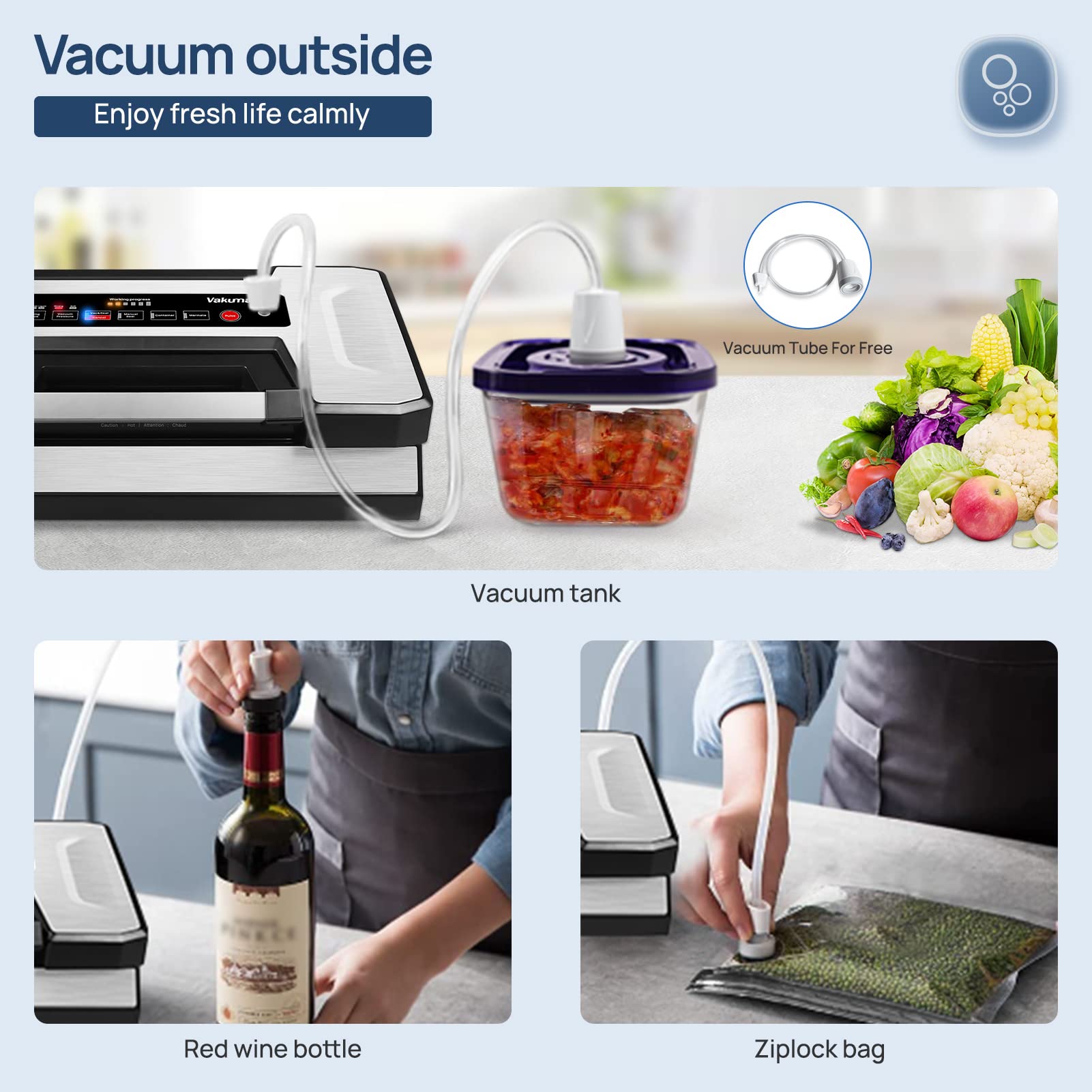 Vakumar locking handle design enables easy lid locking.