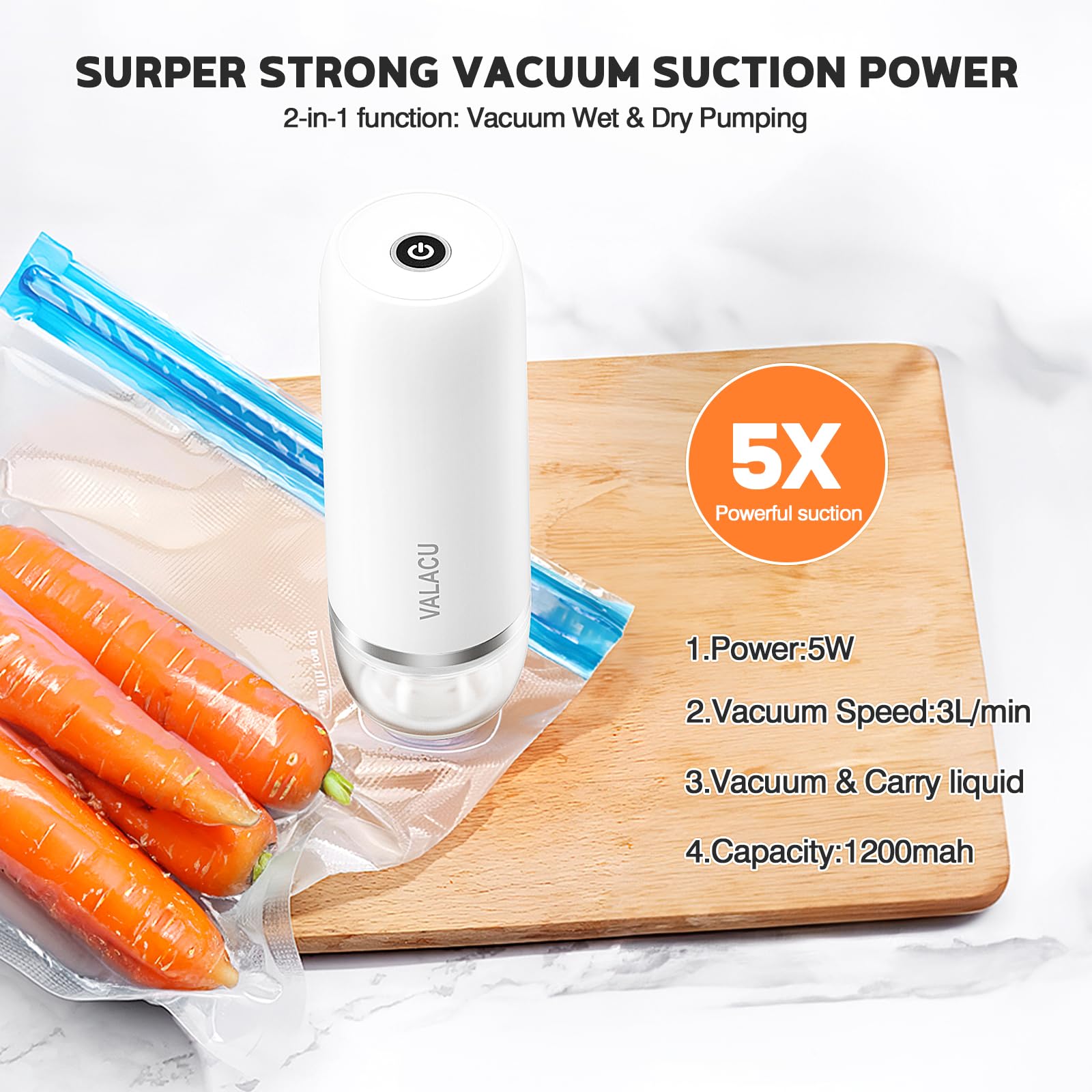 VALACU vacuum sealer demonstrates 60kPa suction for fast compression