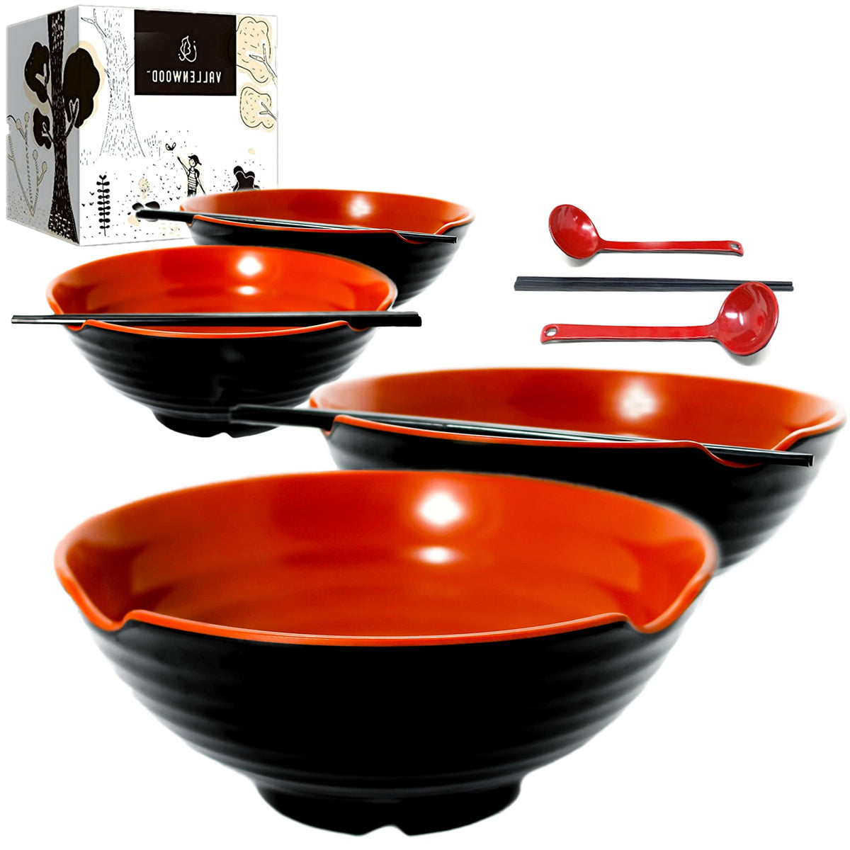 VALLENWOOD 4XL ramen bowls with 52-ounce capacity for generous servings.