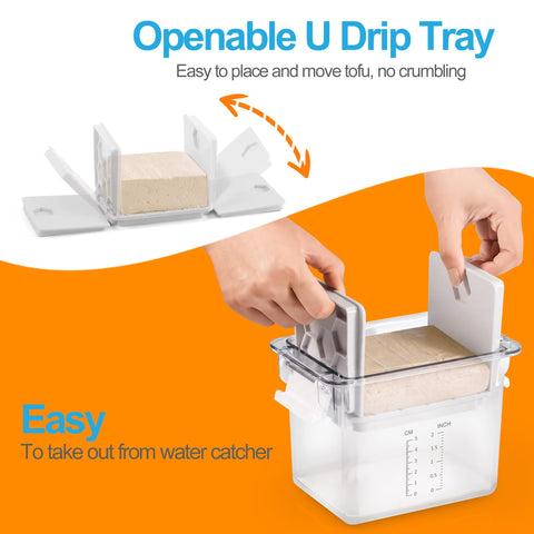Valleyhike Tofu Press pour spout for draining water without lid removal.