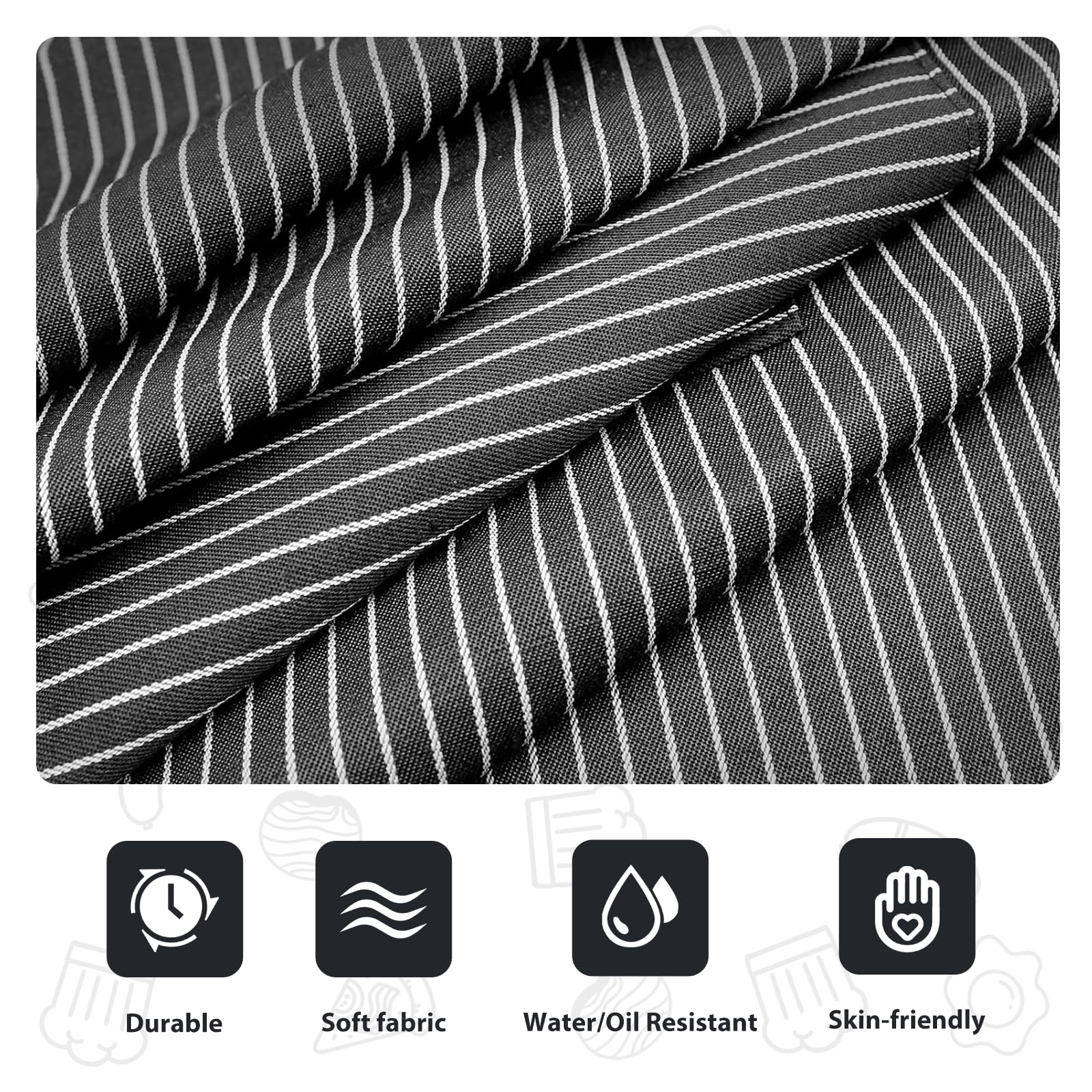 VALOME black apron with adjustable neck strap for comfort.