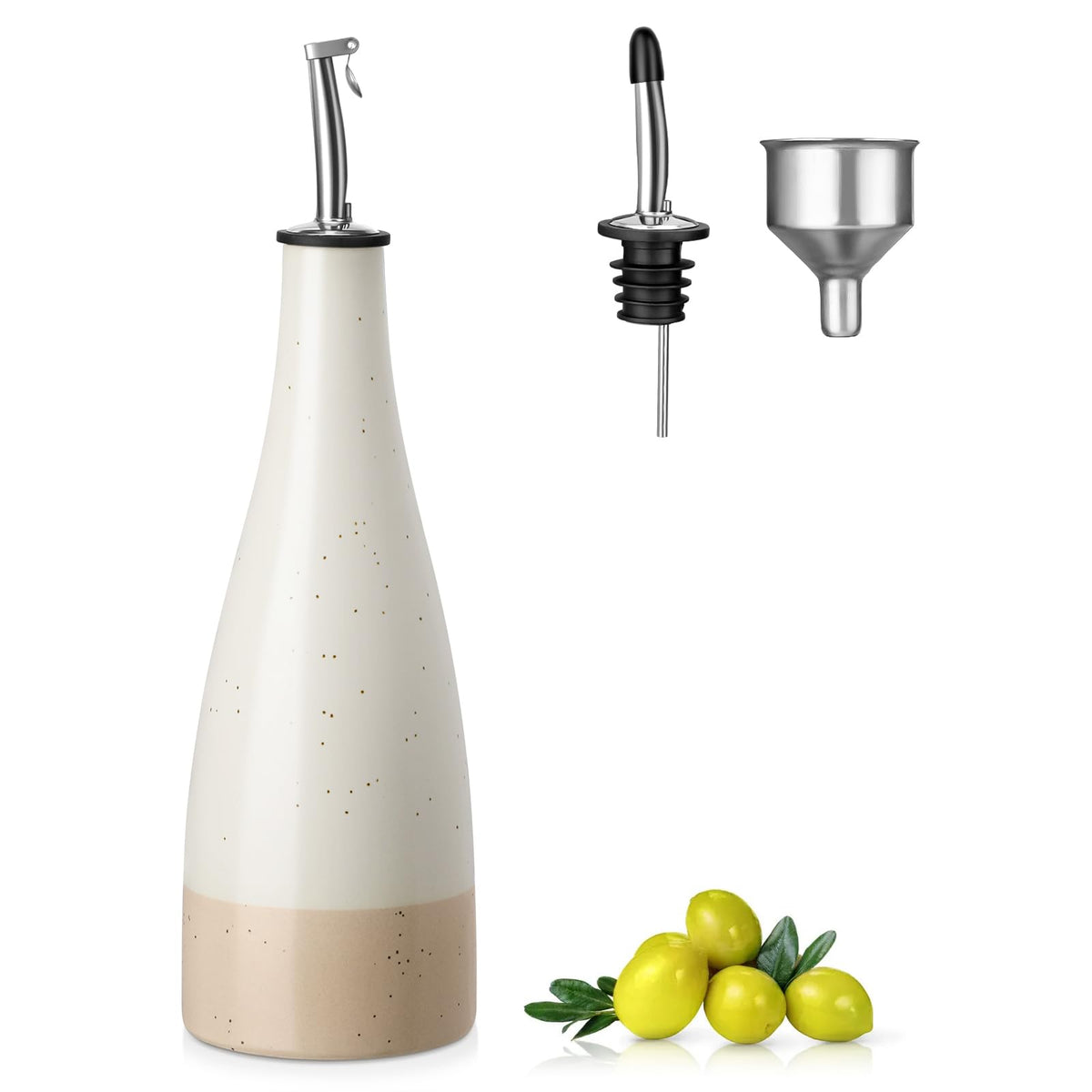 Vancasso 16oz ceramic oil dispenser with spout for drip-free pouring and easy handling.