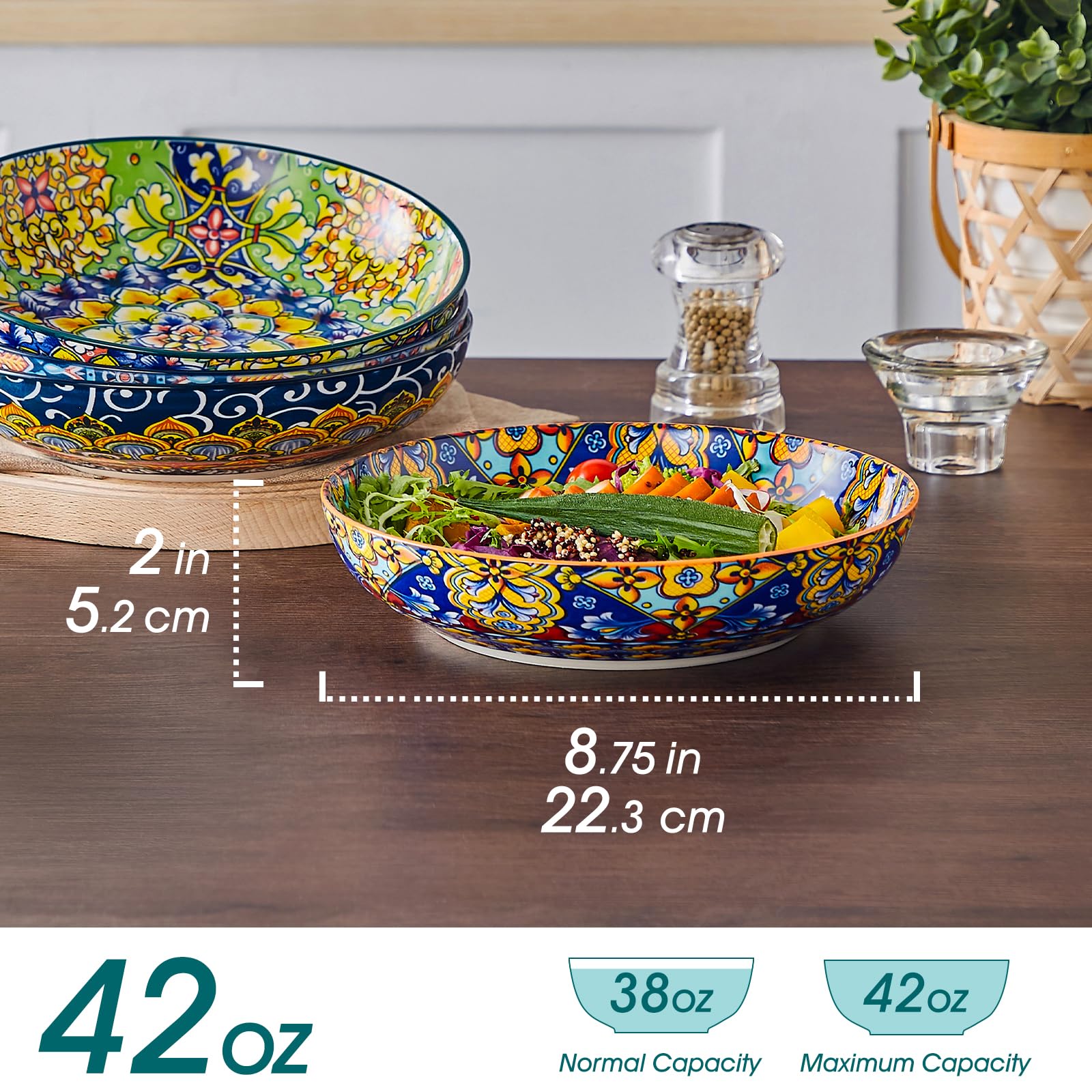 Vancasso 42oz ceramic salad bowls ideal for generous servings