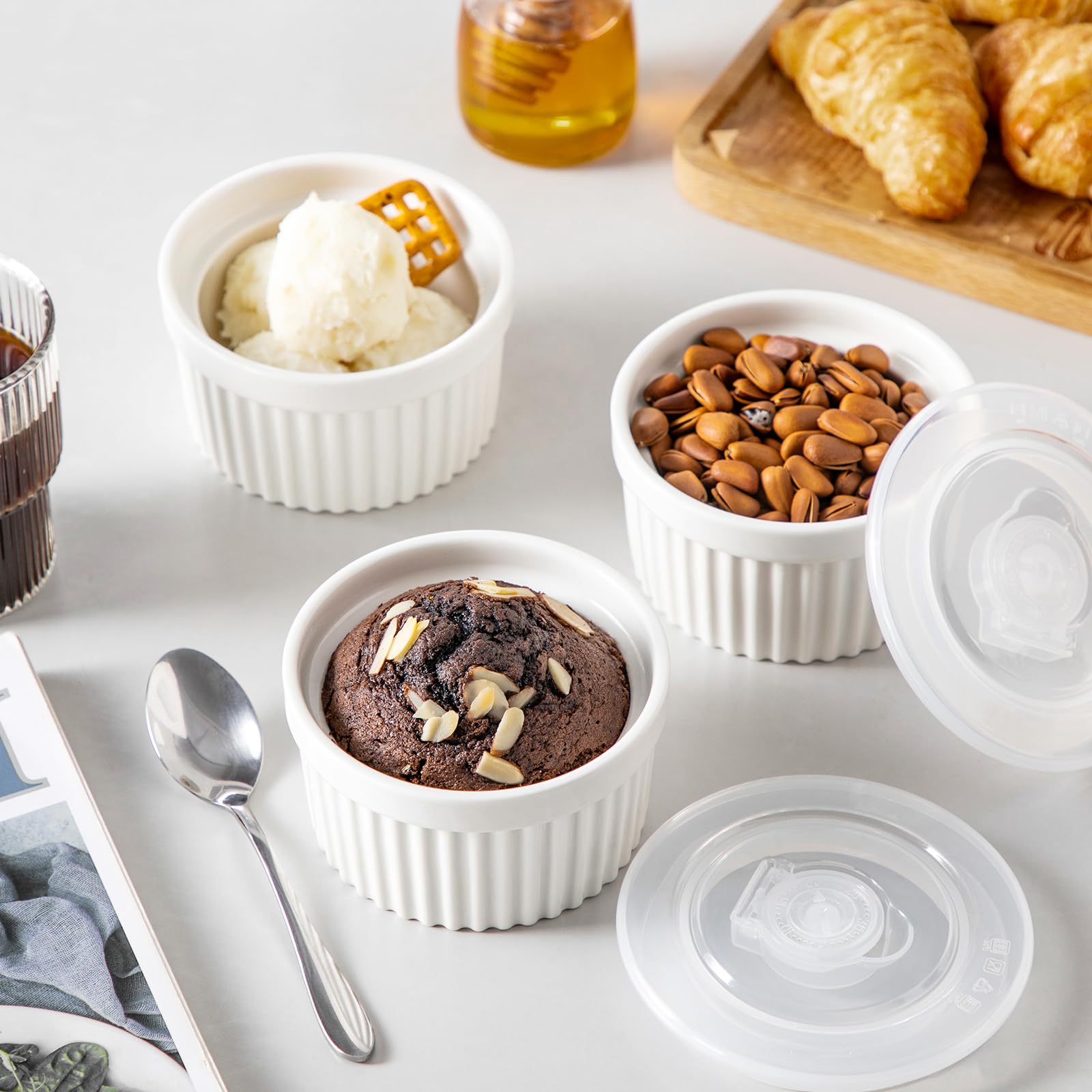 Airtight lid on Vancasso ramekin prevents spills.