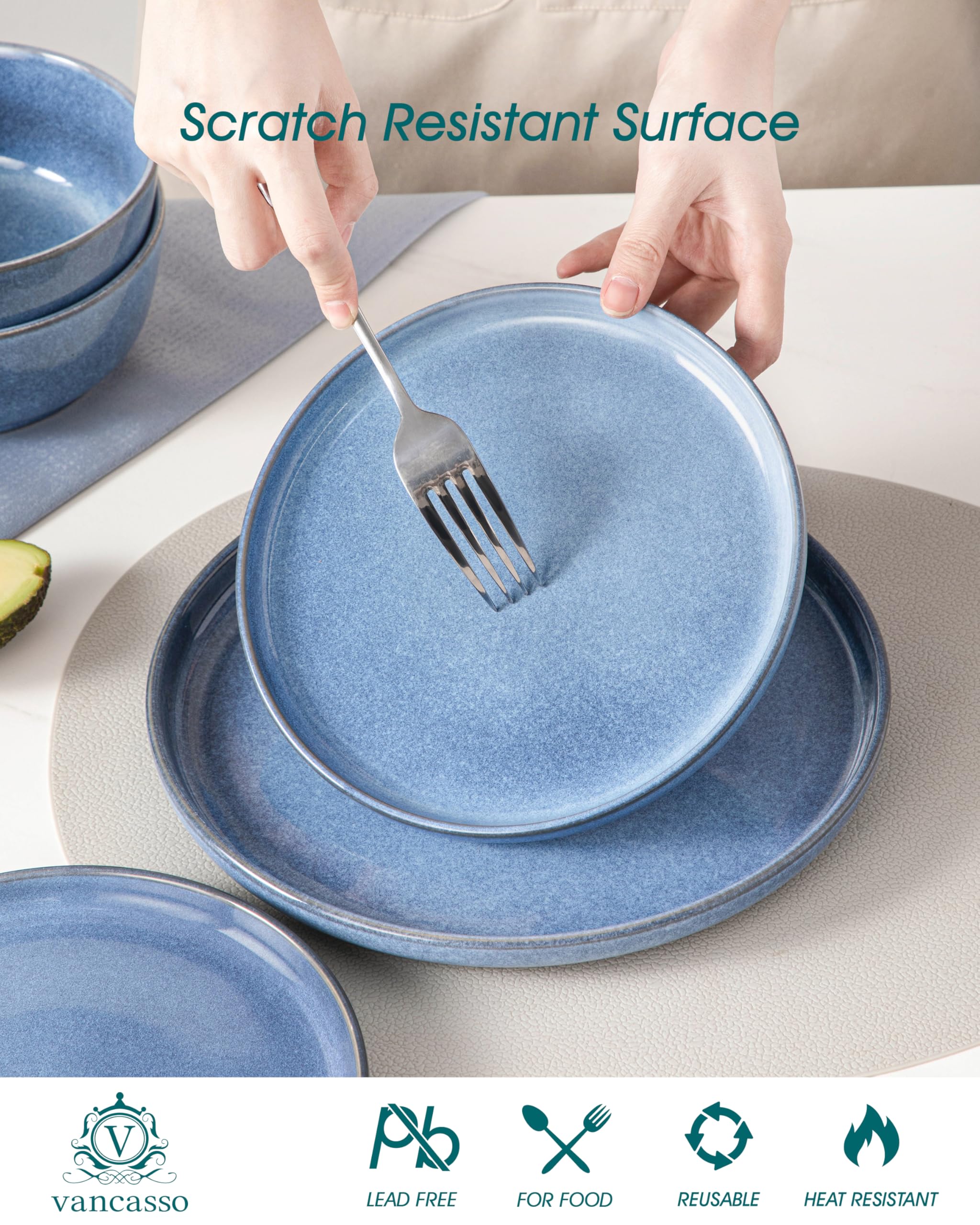 Vancasso ANYA entire set on table showcases cohesive, handcrafted style.