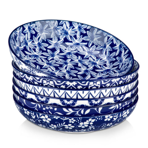 Vancasso blue-white floral pasta bowl ready for family dinner