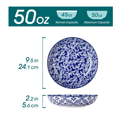 Vancasso blue-white floral pasta bowl close-up highlights the pattern