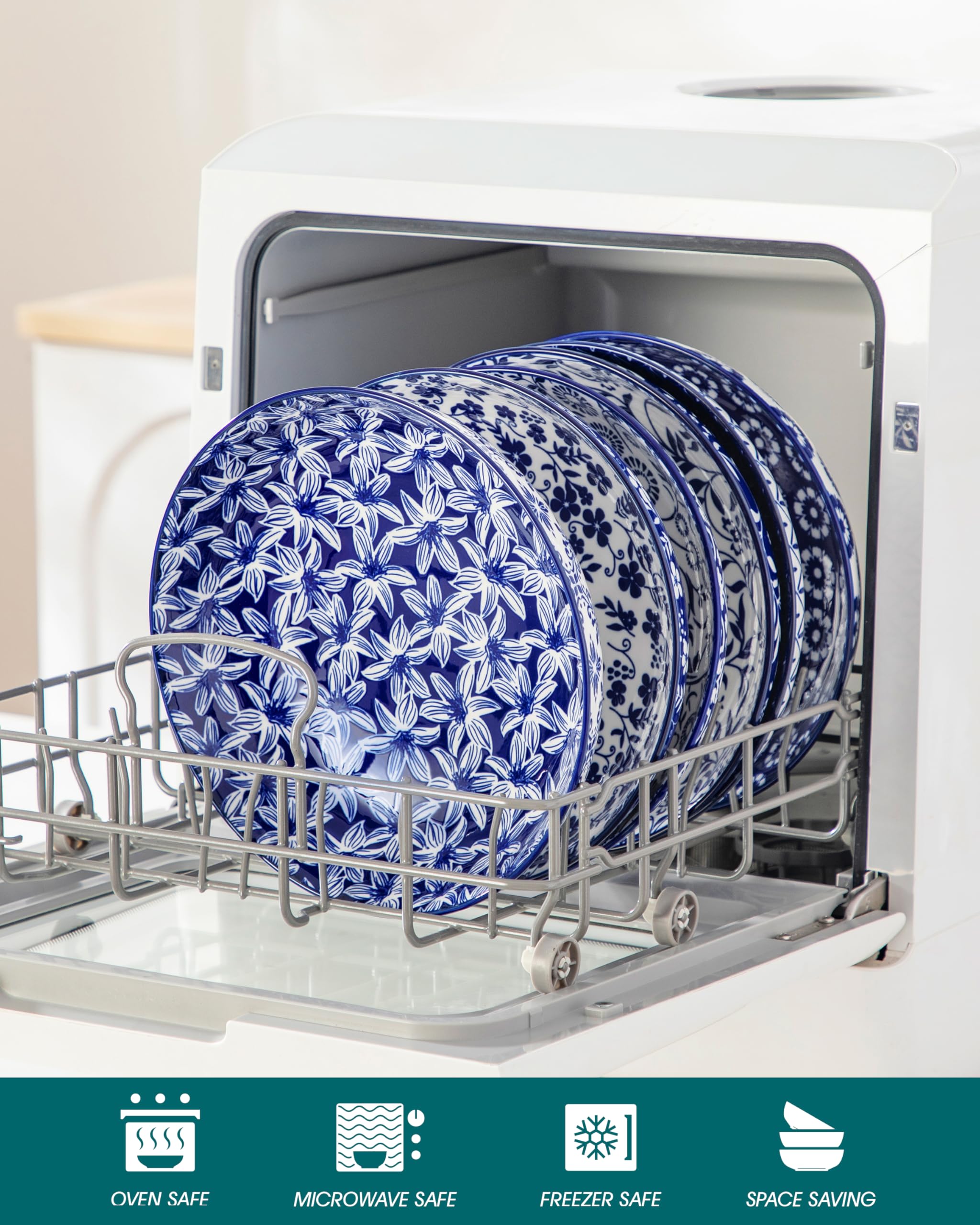 Vancasso blue-white floral serving bowl stackable for compact storage