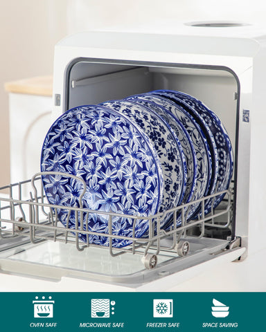Vancasso blue-white floral serving bowl stackable for compact storage