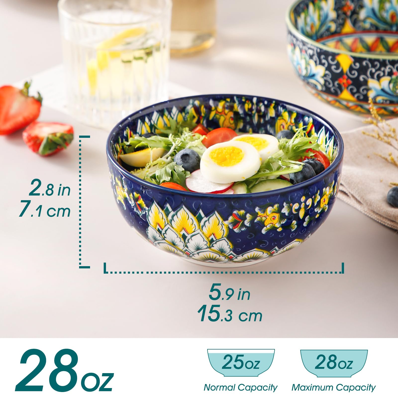 Vancasso bohemian-pattern bowl outside—bold exterior design enhances table decor.