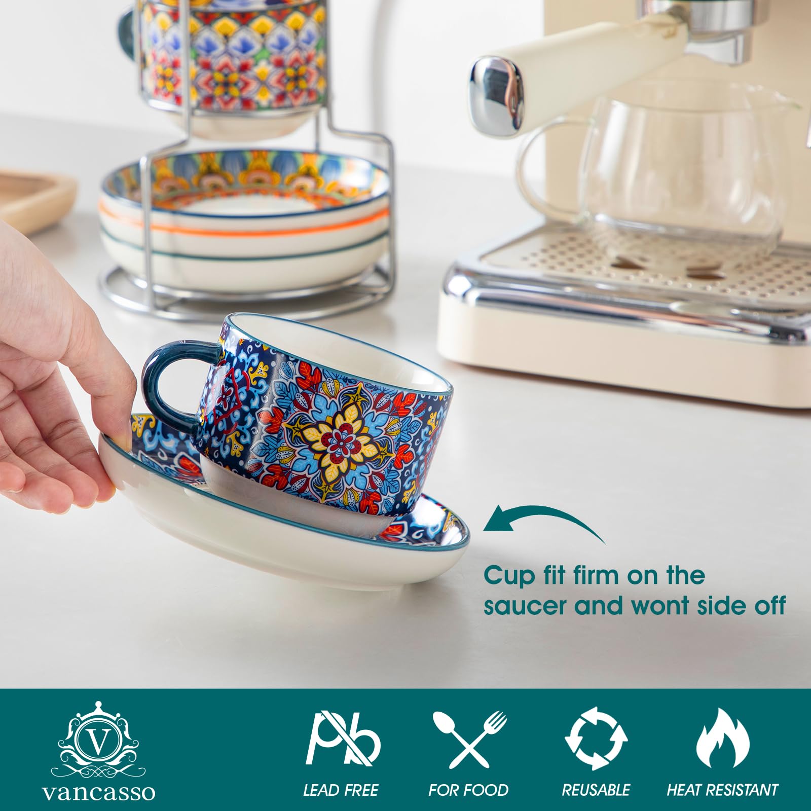 Vancasso bohemian patterned ceramic cups add vibrant style to coffee routine
