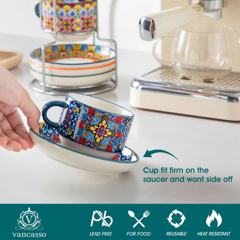 Vancasso bohemian patterned ceramic cups add vibrant style to coffee routine