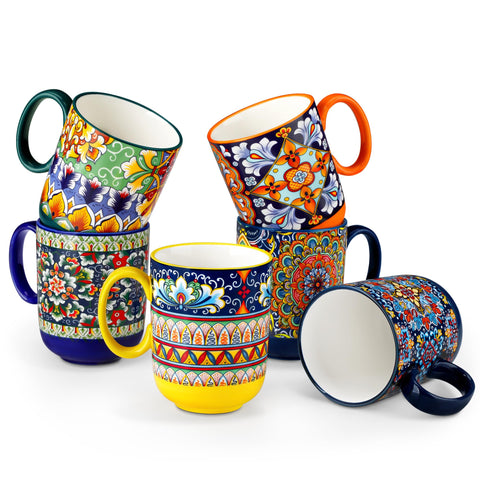 Vancasso boho coffee mugs six-set front view for vibrant daily beverages