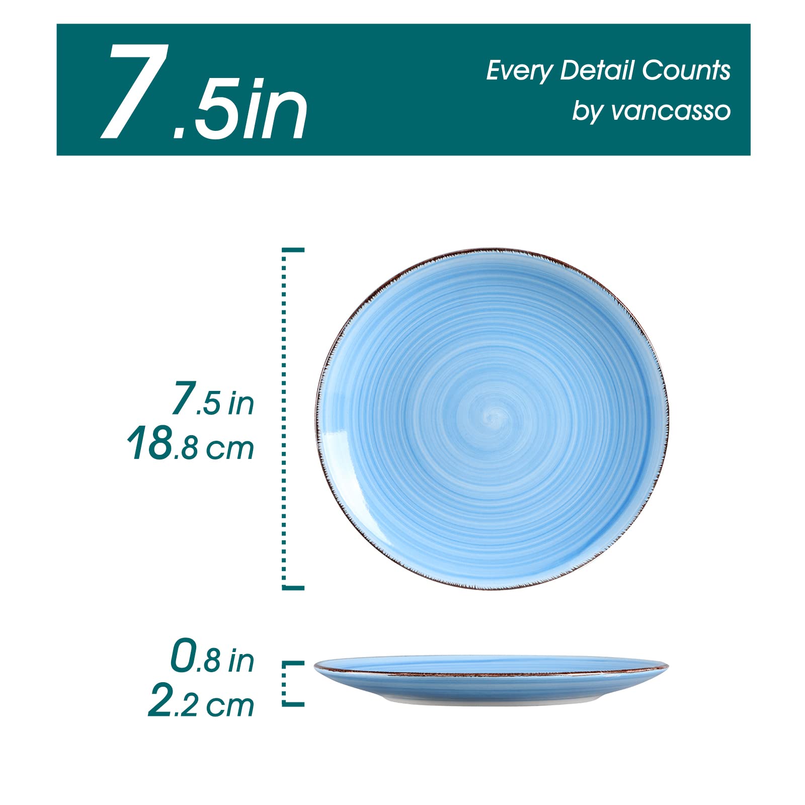 Vancasso Bonita Blue 7.5-inch plate shows swirling motif for stylish dinners.