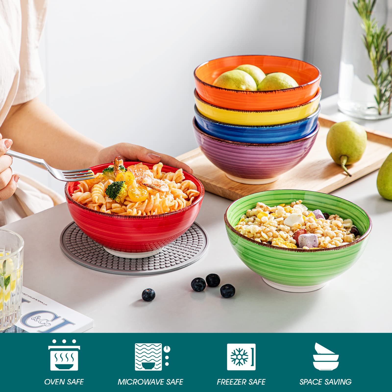 Vancasso Bonita bowls stacked to show 6 inch size and storage ease
