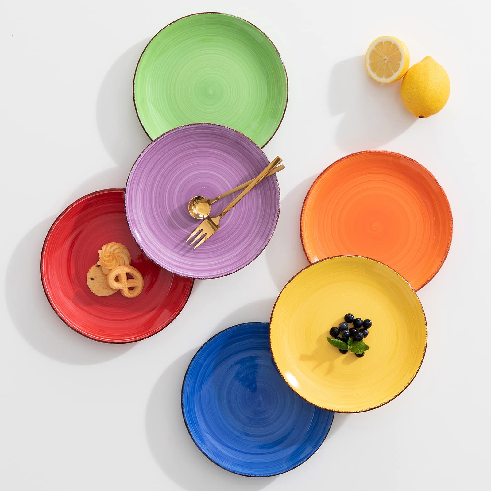 Colorful glaze on Vancasso Bonita Muticolor enhancing modern and rustic tables.