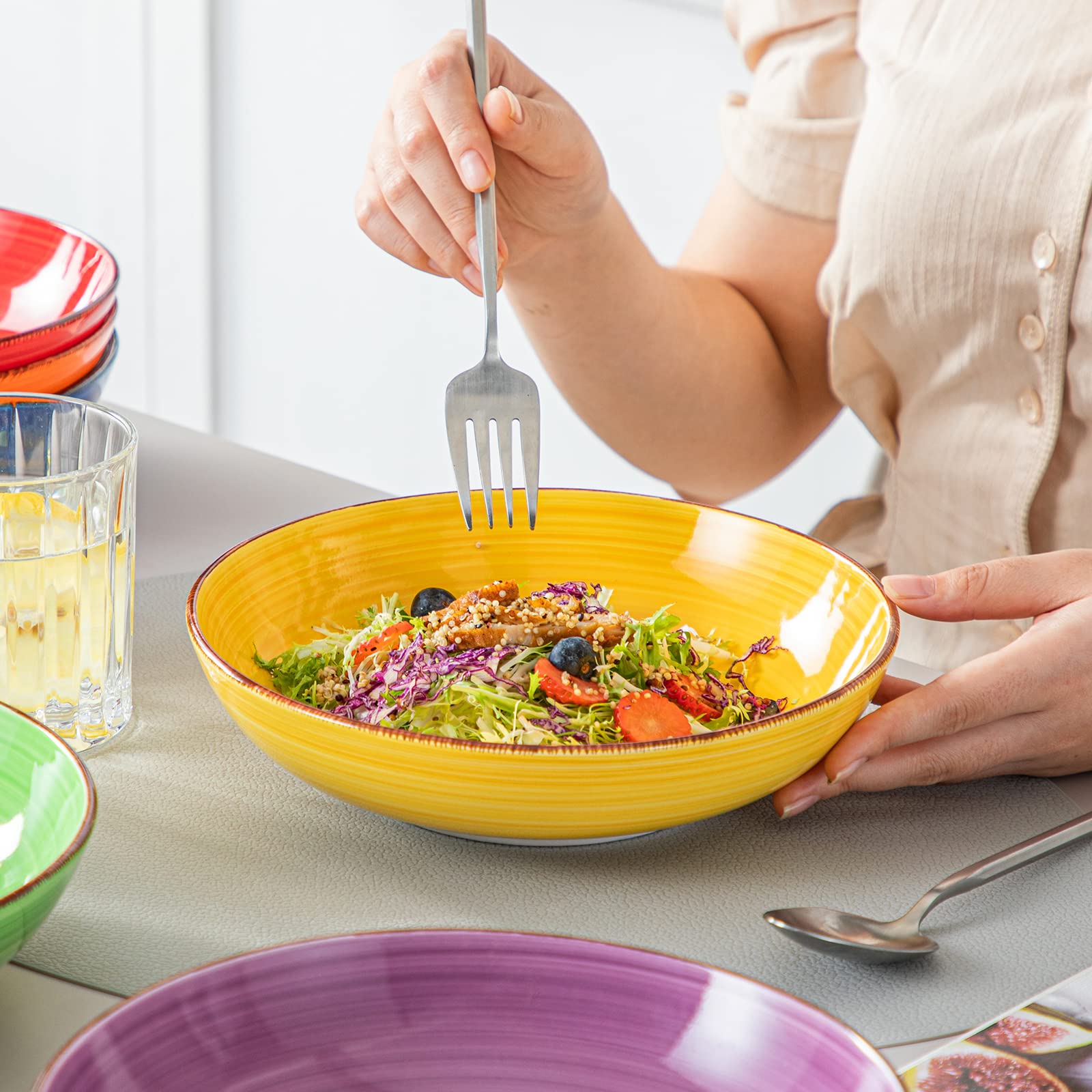 Vancasso Bonita bowls in a kitchen scene ready for microwave use.
