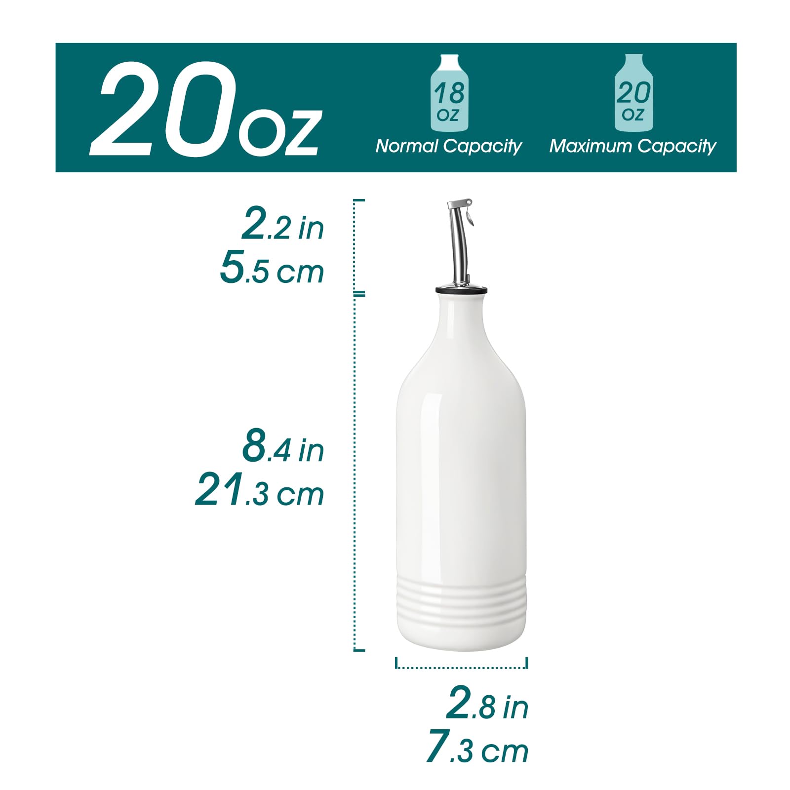 Vancasso airtight-cap ceramic dispenser preserves oil freshness and flavor.