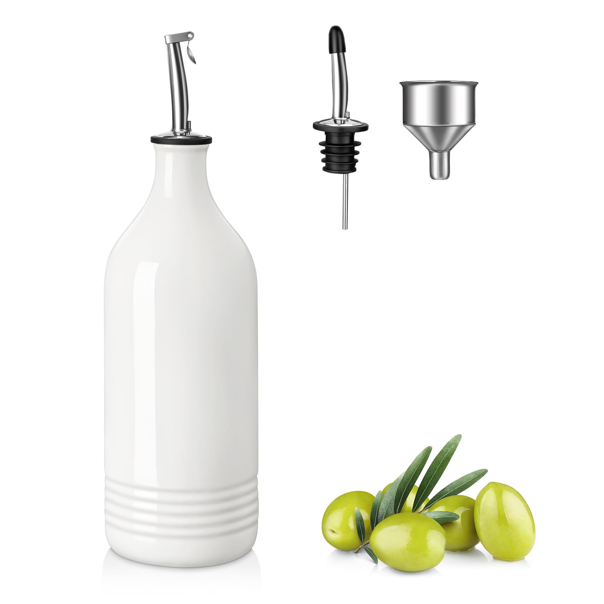 Vancasso ceramic oil dispenser with drip-free spout for mess-free pouring.