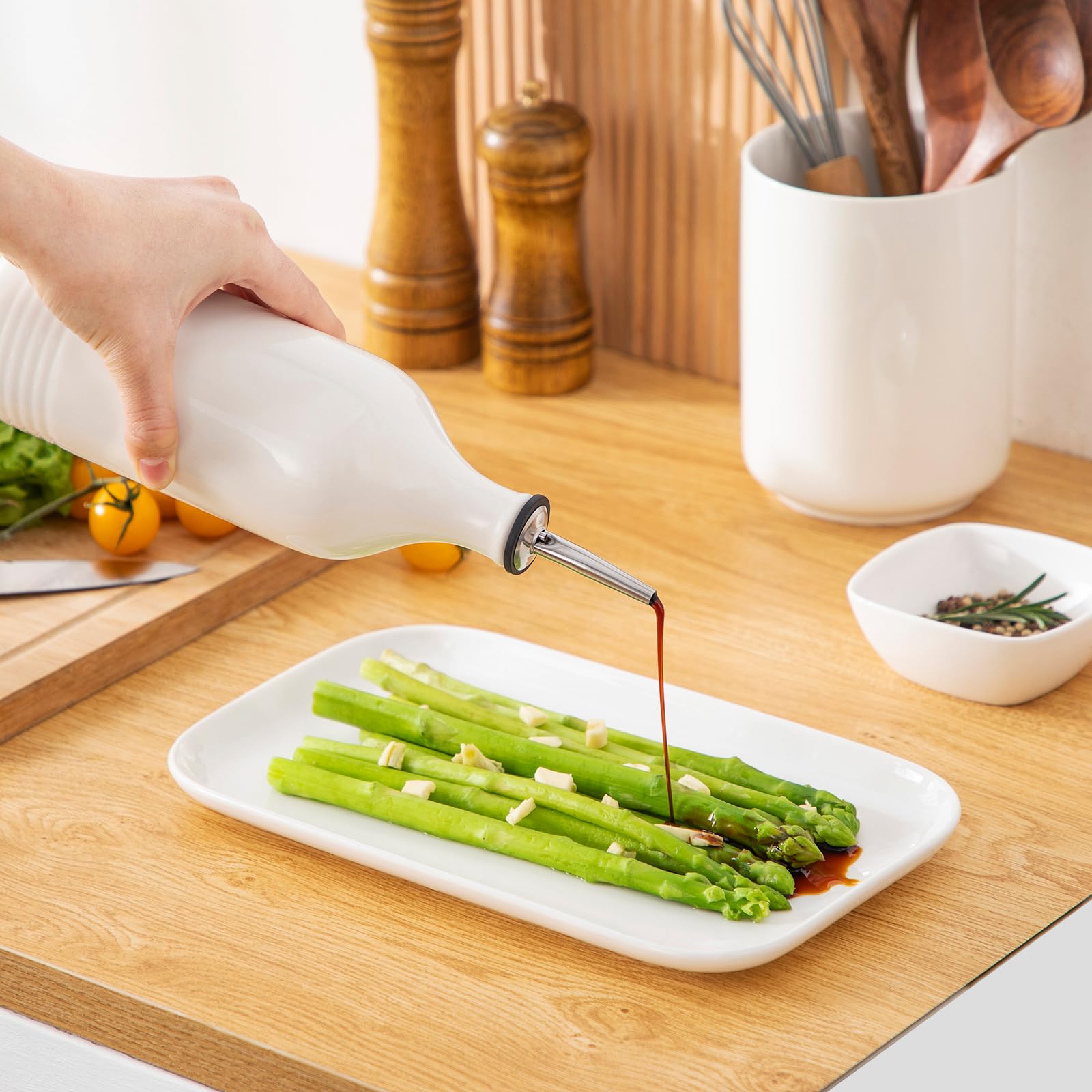 Vancasso ceramic oil dispenser on a stylish kitchen table display.