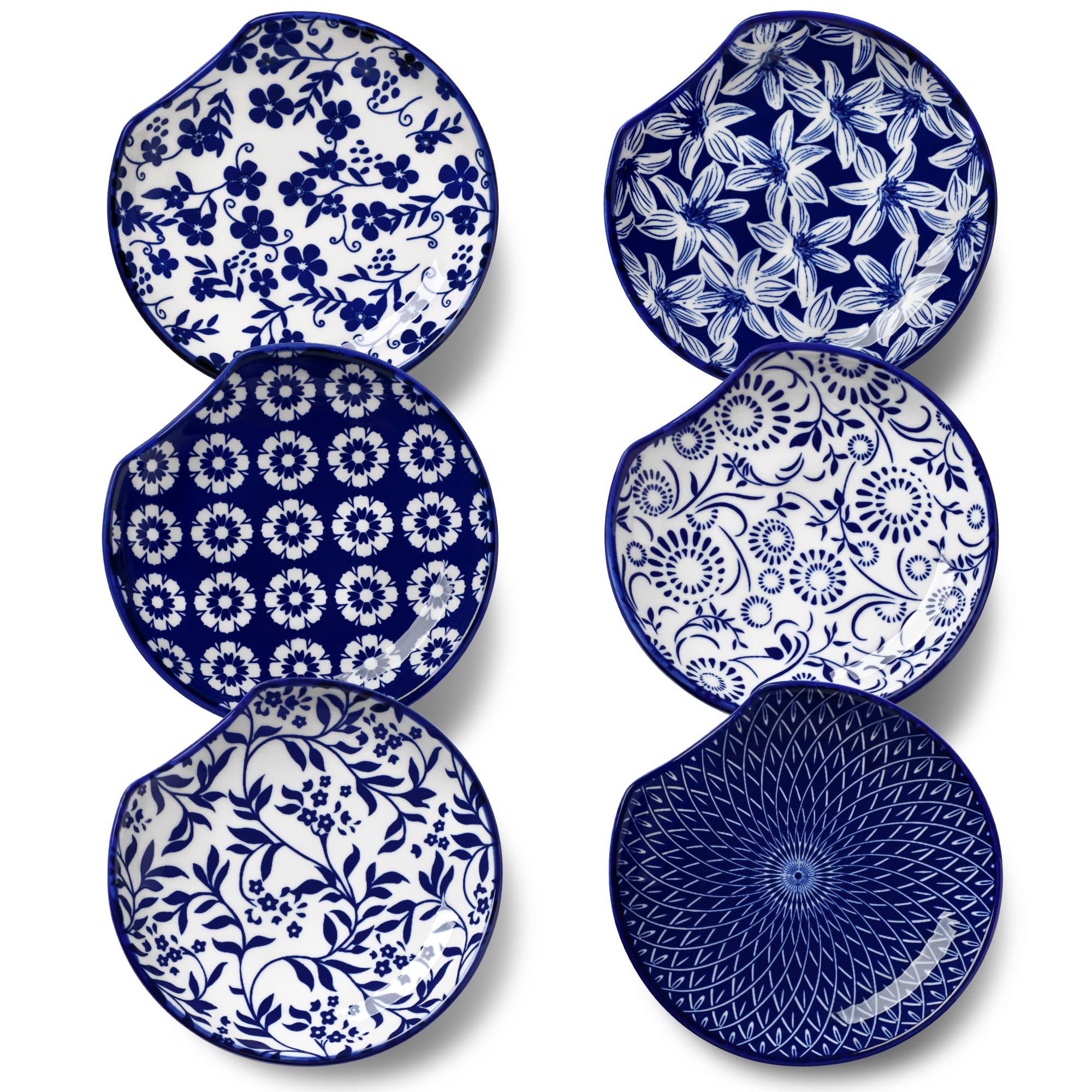 Vancasso ceramic spoon rest on stovetop with blue floral design keeps counters tidy